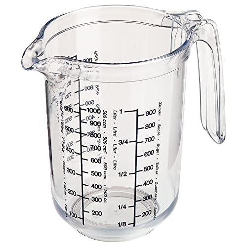 Westmark Gerda Messbecher 1l - Messskalen für Gramm (für Mehl, Zucker, Reis und Grieß), Liter & Milliliter - Made in Germany - Kunststoff - 18 x 12,4 x 16,5 cm (transparent)