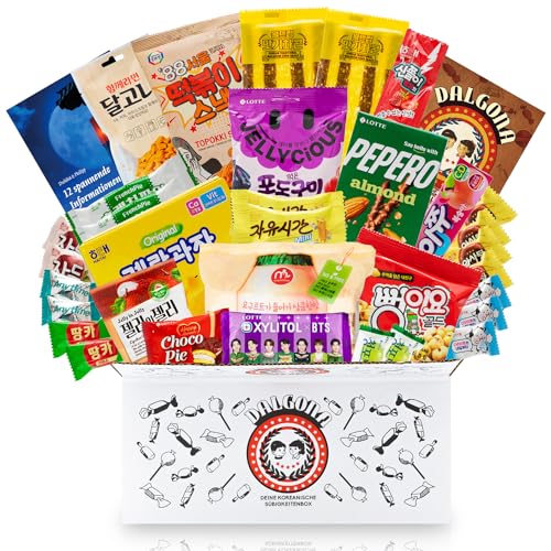 Dalgona-Box mit über 30 koreanischen Süßigkeiten - Ausgewählter Mix aus vielseitigen Snacks und Candy in einer XXL Geschenkbox - Spezialitäten aus aller Welt