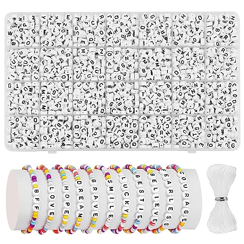 MiuCo 2000+ Stück Buchstabenperlen zum Armbänder, Rund Buchstaben Perlen für Auffädeln, Alphabet Perlen Set, Letter Beads Bastelset für Armband Haarband Schmuck Basteln