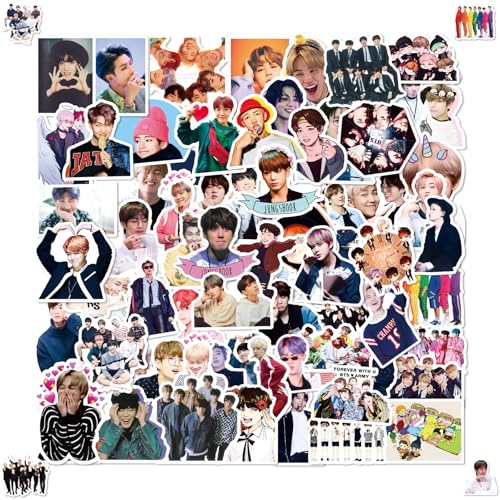 BTS Aufkleber, 100 Stück BTS Aufkleber Pack, Kpop Stickers, BTS Wasserfeste Aufkleber Sticker Set, Kpop BTS Sticker Dekorative, Vinyl Sticker für Laptop Scrapbook Skateboard Auto Gepäck