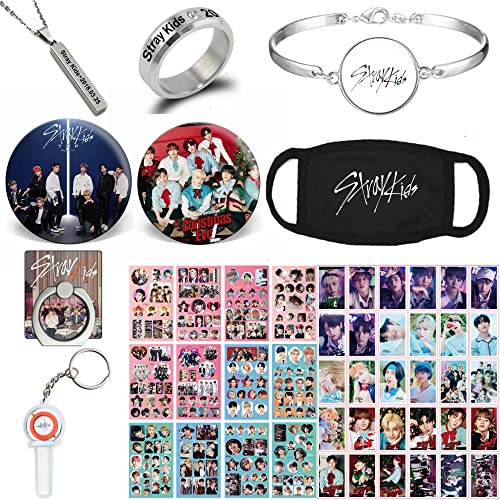 Kpop Stray Kids Geschenke Set, Stray Kids Fotokarte, Aufkleber, Armband, Gesichtsschutz, Ringe, Anhänger Halskette, Button Pin, Telefonringhalter, Schlüsselanhänger