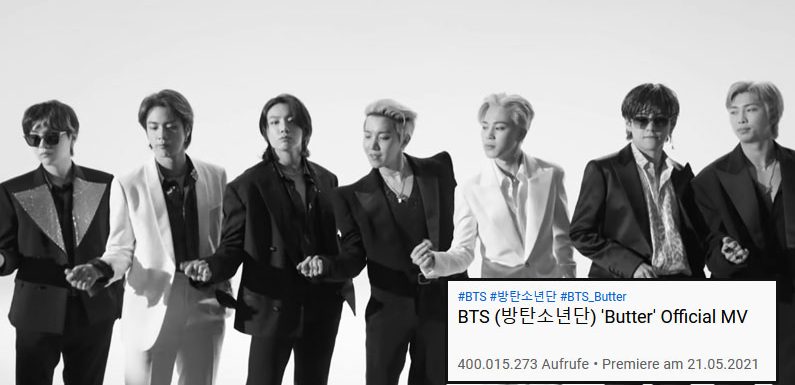 „Butter“ von BTS erreicht 400 Mio. Views auf YouTube